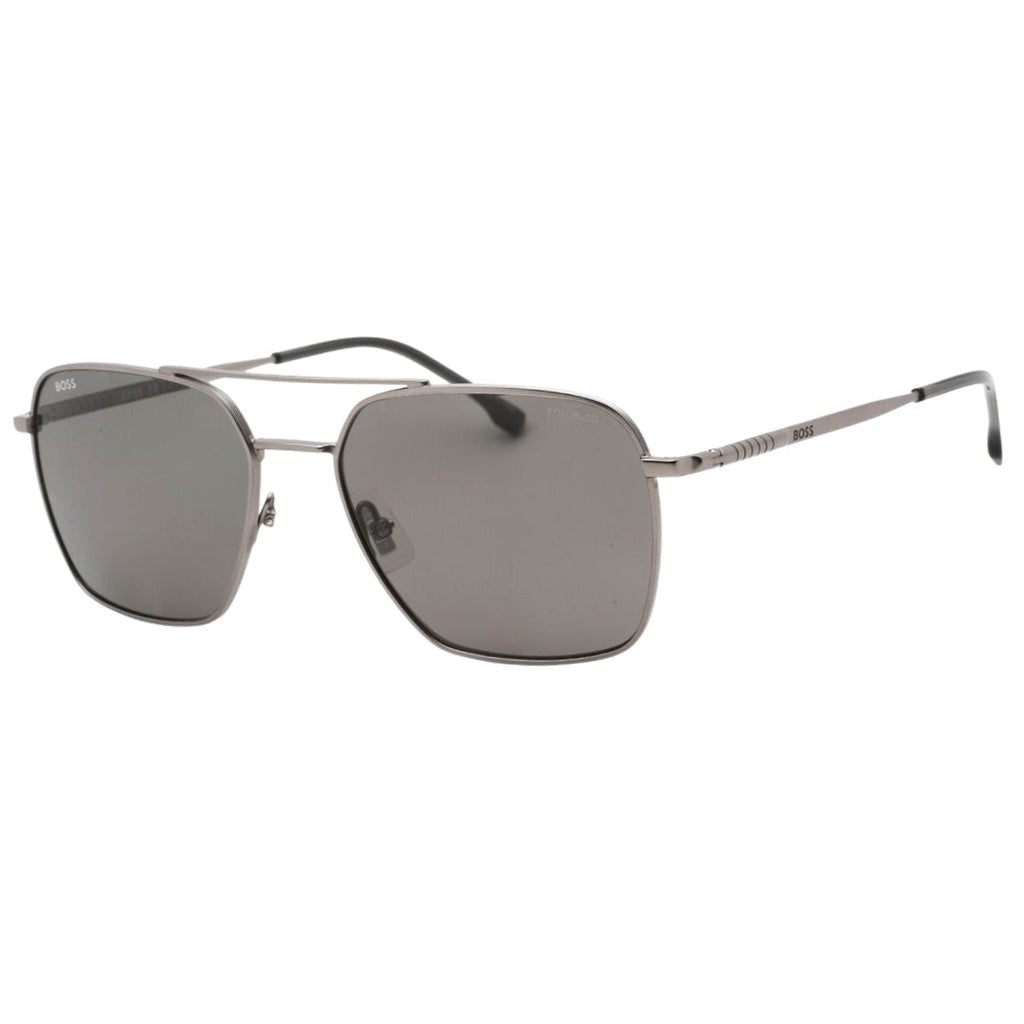 Hugo Boss Grey Polarized Lens Matte Dark Ruthenium Silver Sunglasses One Size