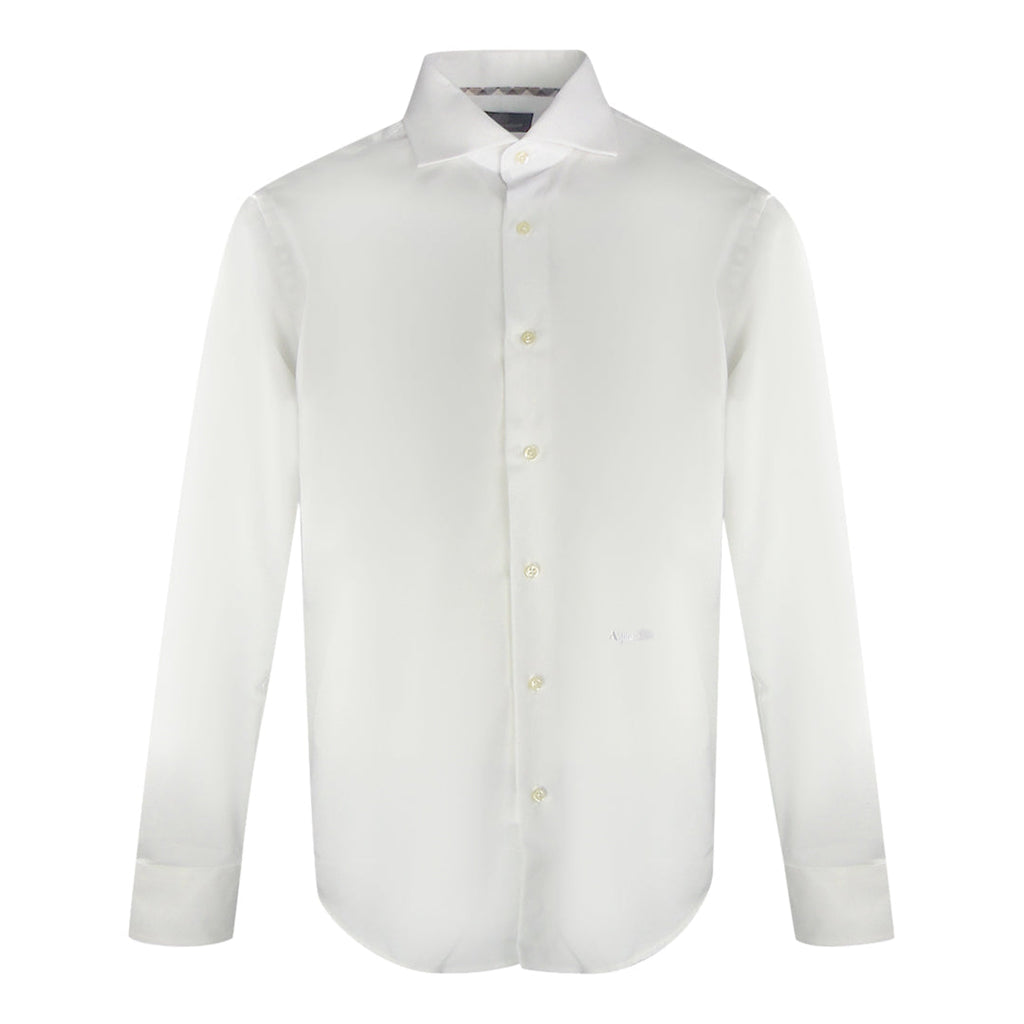 Aquascutum Embroidered Logo Long Sleeve White Shirt