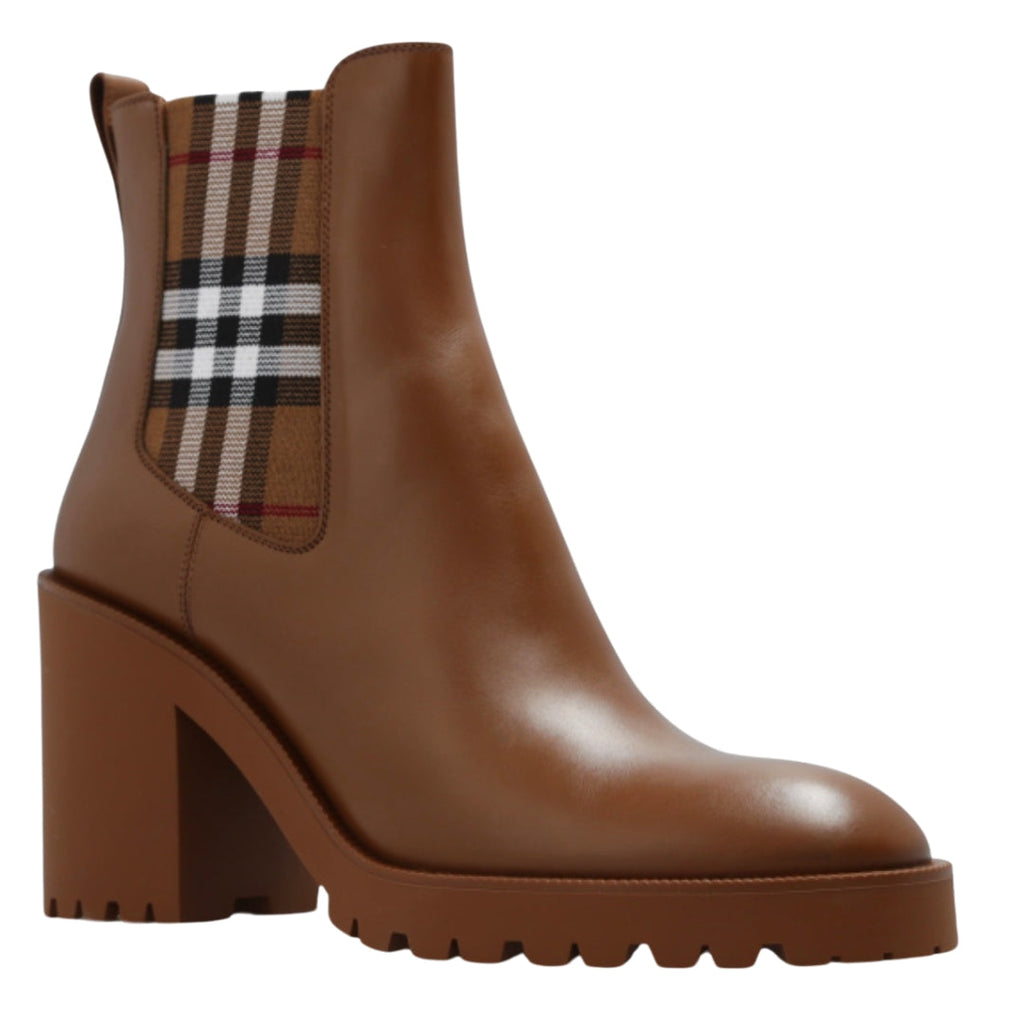 BURBERRY 8070710 Burberry Check Chelsea Boots DARK BIRCH BROWN BOOTS WOMENS UK 7
