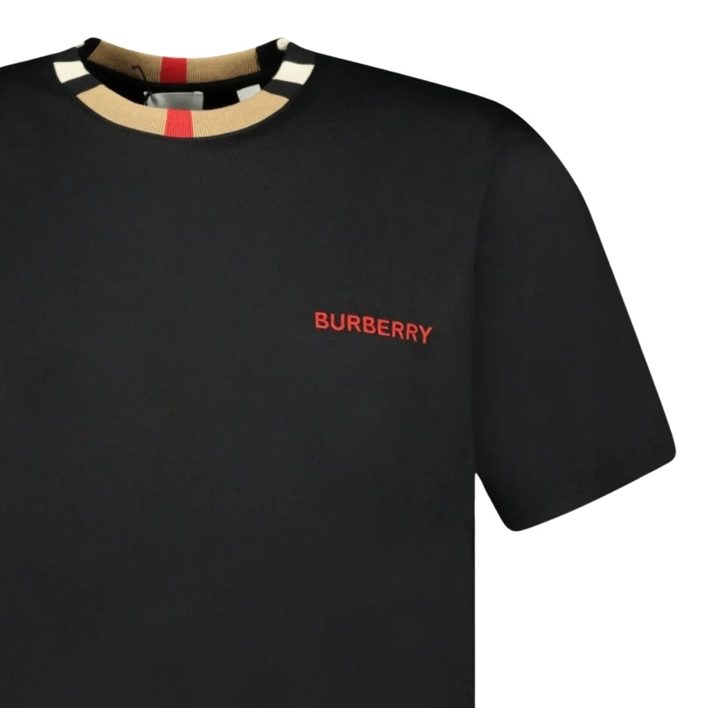 Burberry Pattern Collar Black Oversized T-Shirt S