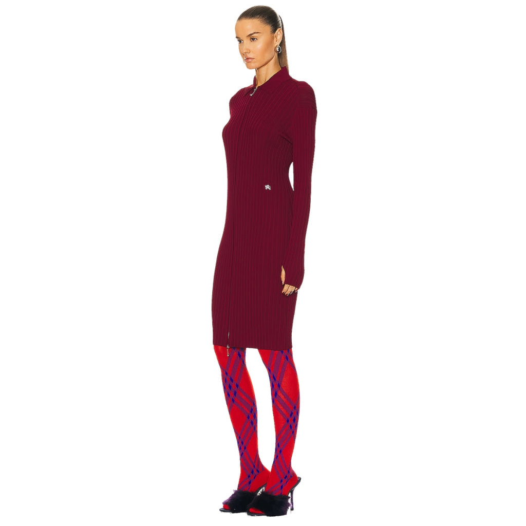 BURBERRY 8084709 Burberry Ribbed EKD Long Sleeve Dress RIPPLE (Burgundy) RIBBED DRESS WOMENS M