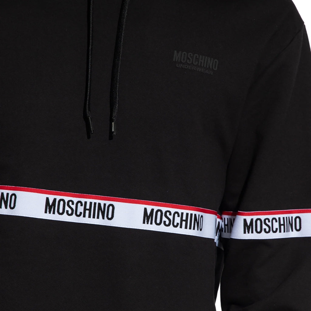 Moschino Branded Taped Chest Black Hoodie A1783 4409 0555 - Style Centre Wholesale