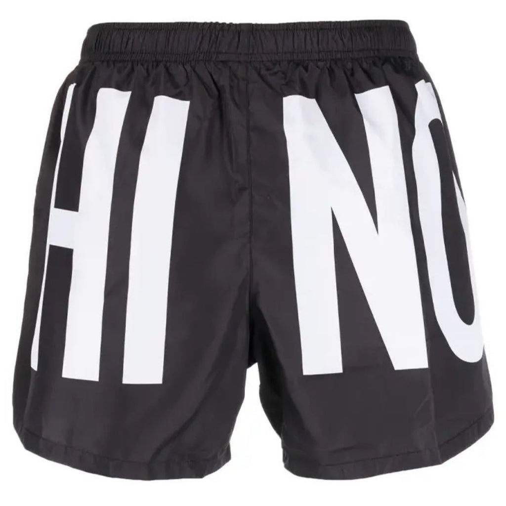 Moschino Brand Print Logo Black Short Swim Shorts XS