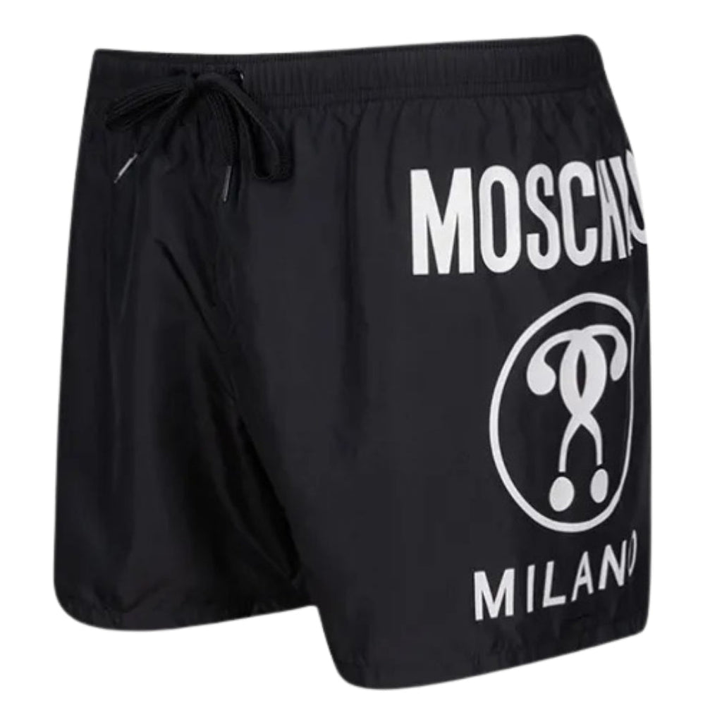 Moschino Large Circular Milano Logo Black Swim Shorts XS