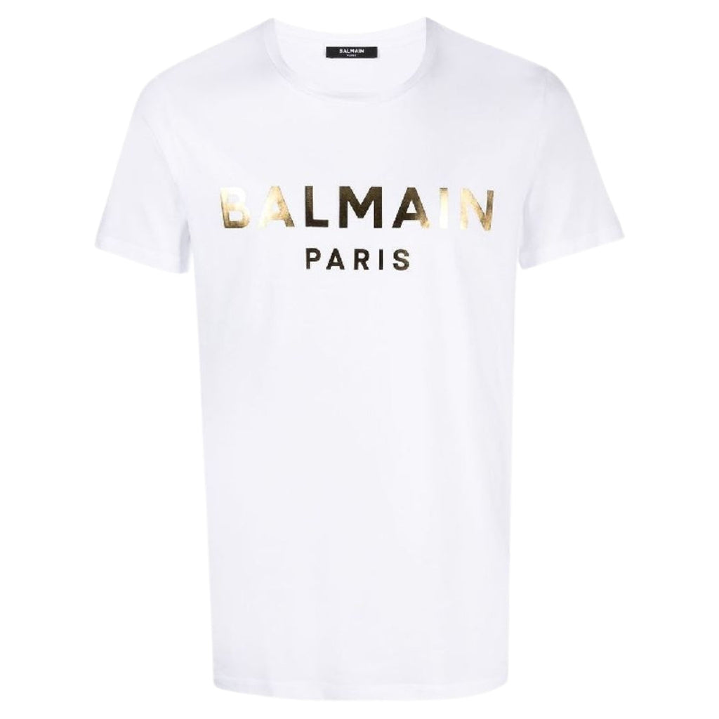 BALMAIN AH1EF000BB29 Balmain Paris Gold Foil Logo White T-Shirt GAD WHITE GOLD T-SHIRT MALE S