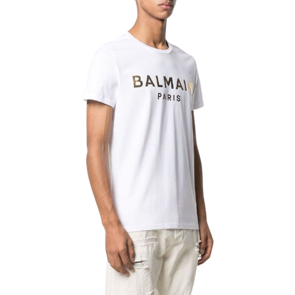 BALMAIN AH1EF000BB29 Balmain Paris Gold Foil Logo White T-Shirt GAD WHITE GOLD T-SHIRT MALE S