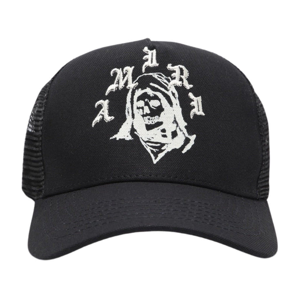 Amiri Reaper White Branded Logo Black Trucker Hat One Size