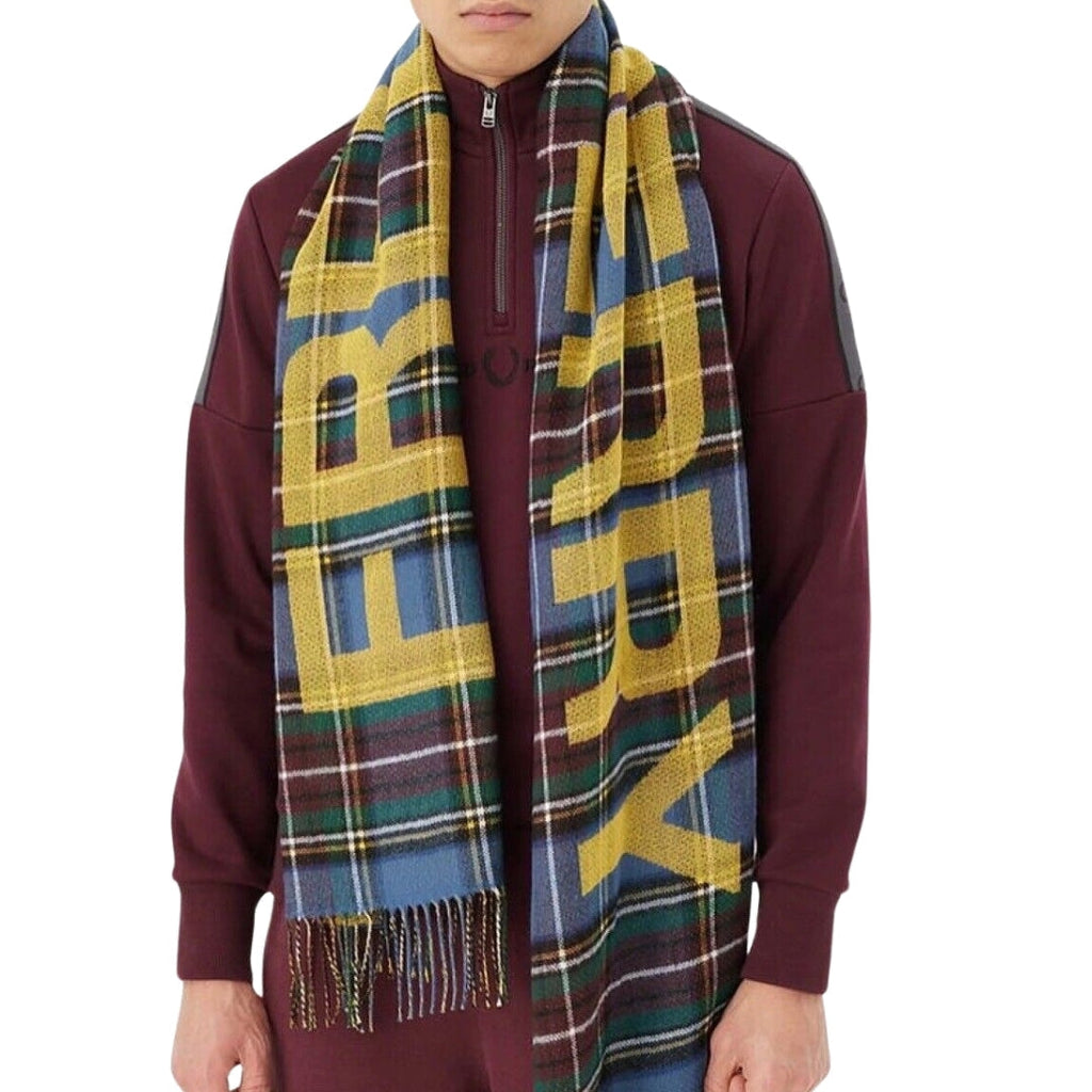 Fred Perry Oversized Branded Tartan Navy Blue Scarf - Style Centre Wholesale