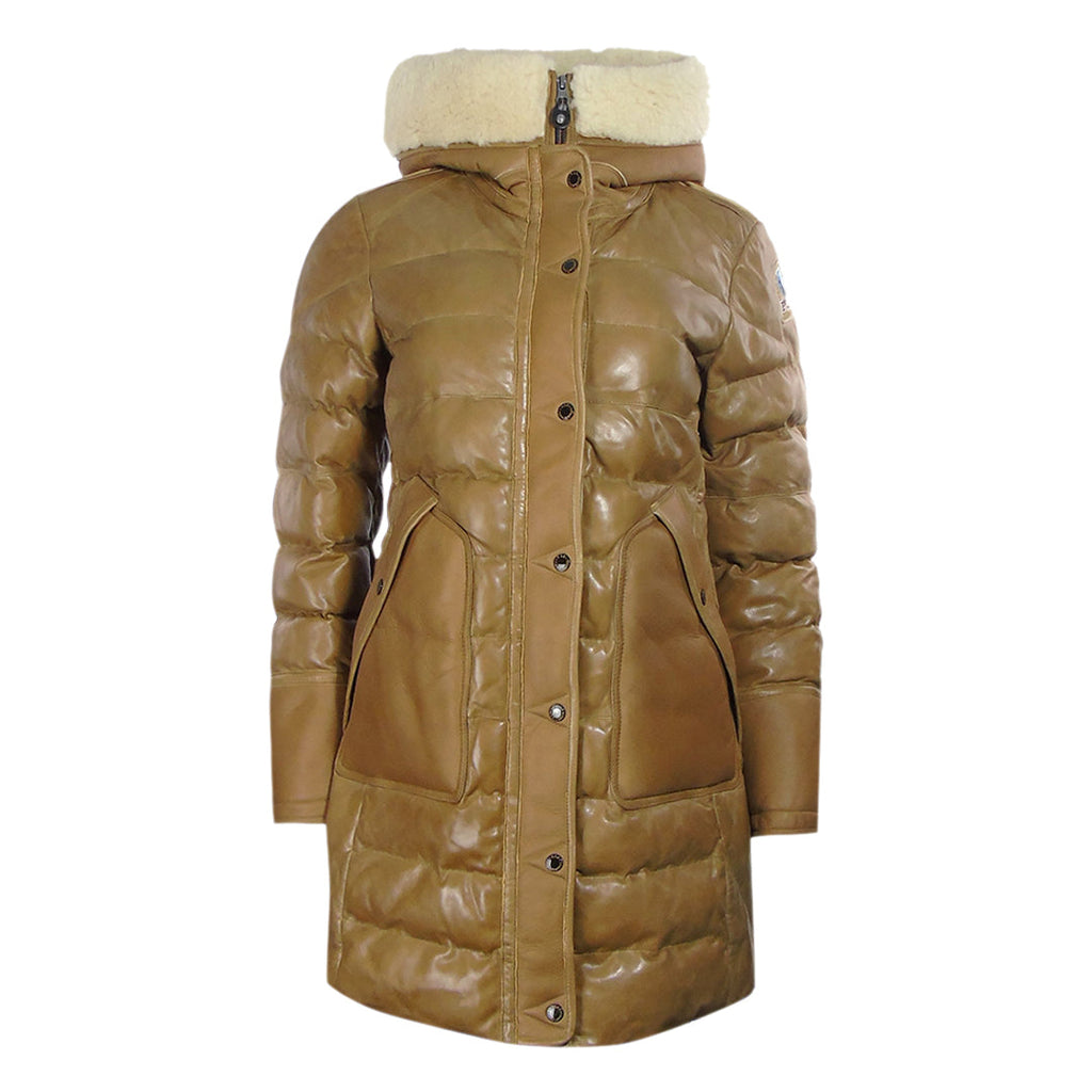 Parajumpers Demi Special Brown Long Leather Down Jacket S