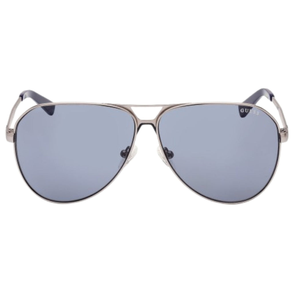 Guess Blue Lens Matte Gunmetal Silver Sunglasses One Size