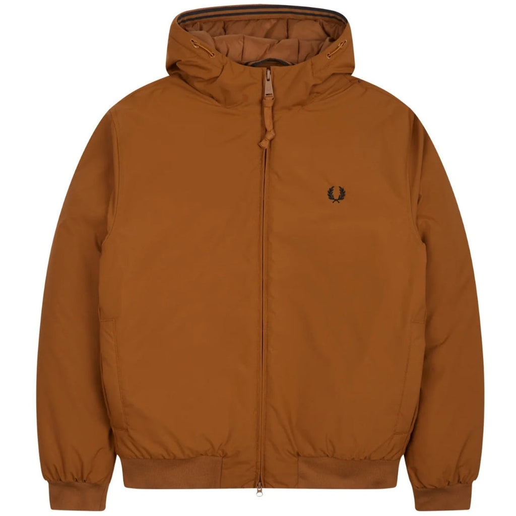Fred Perry J2585 644 Pdded Hooded Brentham Jacket 644 Dark Caramel Brown Jacket Mens M