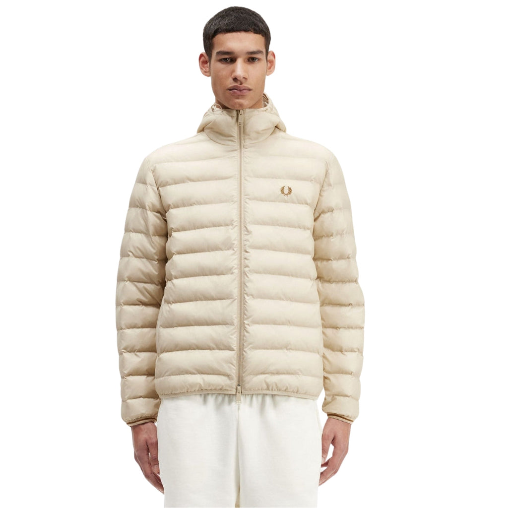 FRED PERRY J4565 691 OATMEAL HOODED INSULATED JACKET XS