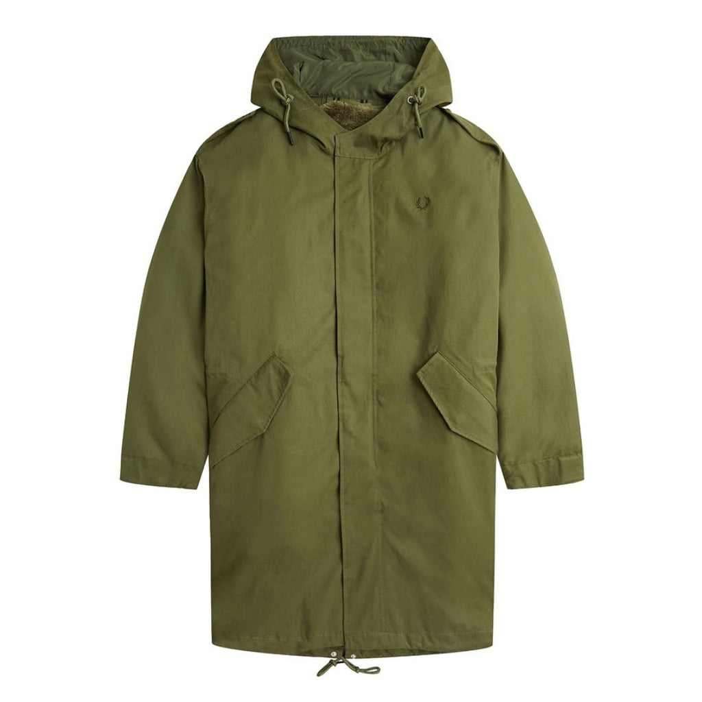 FRED PERRY J6525 Q50 PARKA GREEN FUR LINED PARKA M