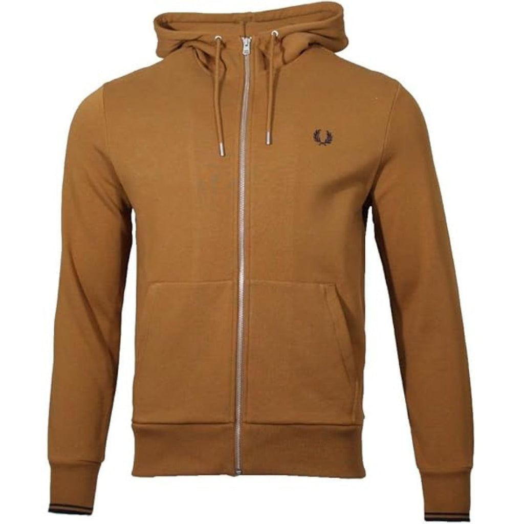 Fred Perry J7536 S81 Dark Caramel Hooded Zip Sweatshirt Mens S