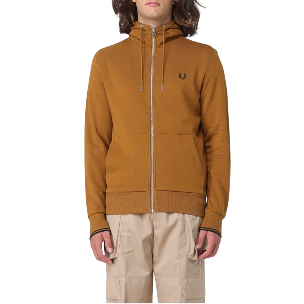 Fred Perry J7536 S81 Dark Caramel Hooded Zip Sweatshirt Mens S