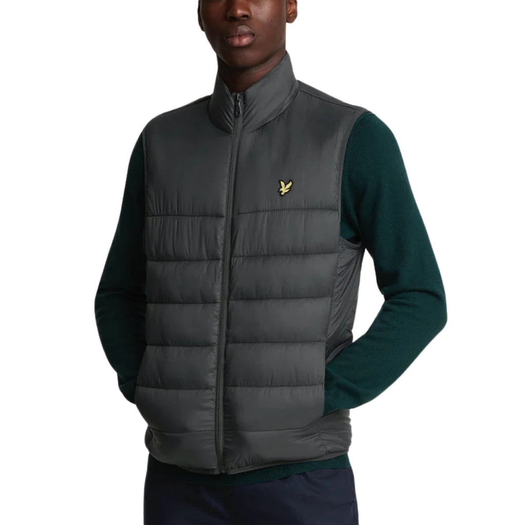 Lyle & Scott Branded Logo Gunmetal Grey Wadded Gilet Jacket S