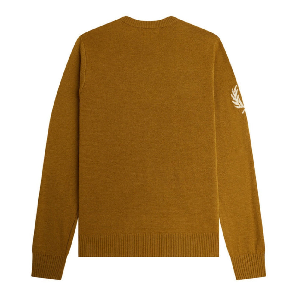 Fred Perry K6516 644 Dark Caramel Crew Jumper Mens XS