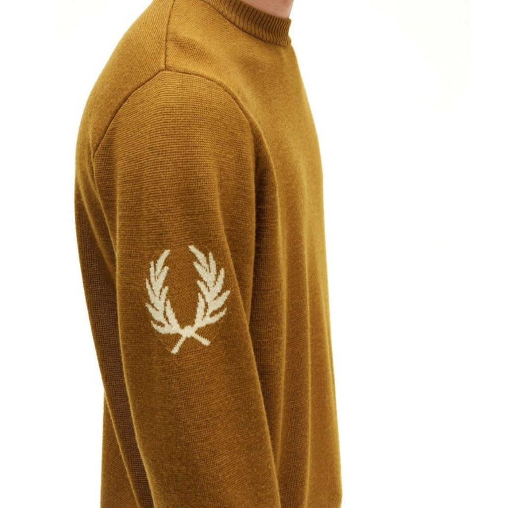 Fred Perry K6516 644 Dark Caramel Crew Jumper Mens XS