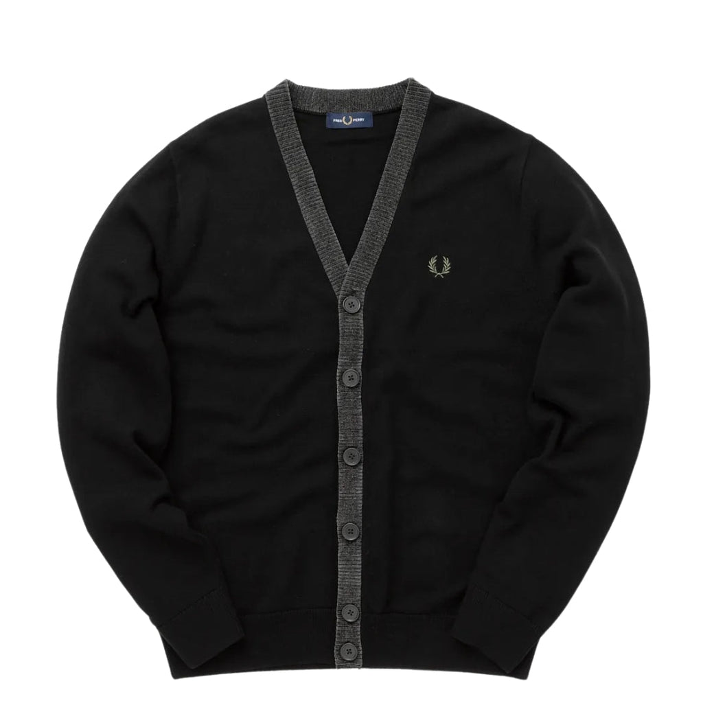 FRED PERRY K6521 102 BLACK CHENILLE PLACKET CARDIGAN S