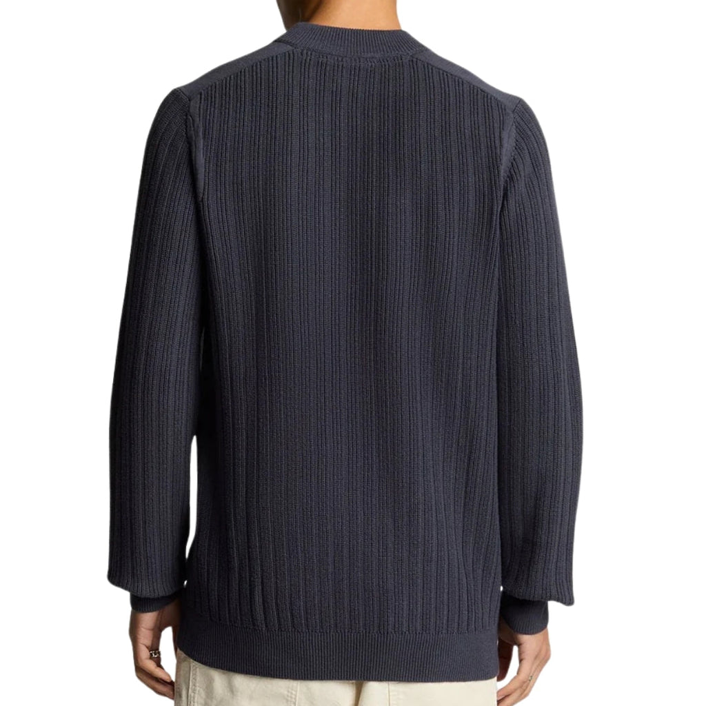 Lyle & Scott Plain Branded Ribbed Mock Neck Navy Night Jumper S