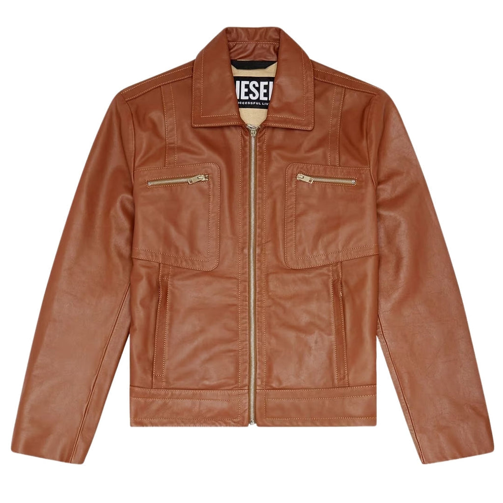 Diesel L-Cale Brown Leather Jacket L