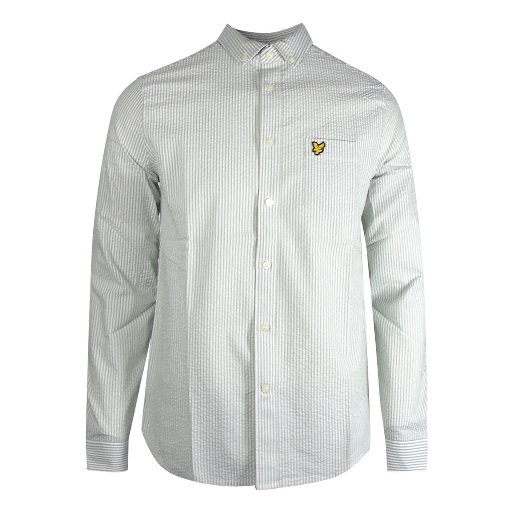 Lyle & Scott Seersucker Strike Long Sleeve Green Shirt XS