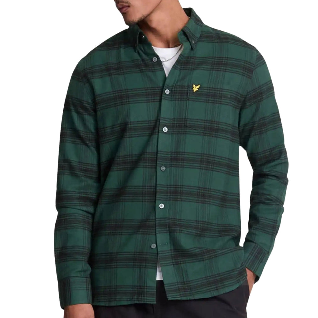 Lyle & Scott Tonal Check Flannel Argyle Teal Green Long Sleeve Shirt M