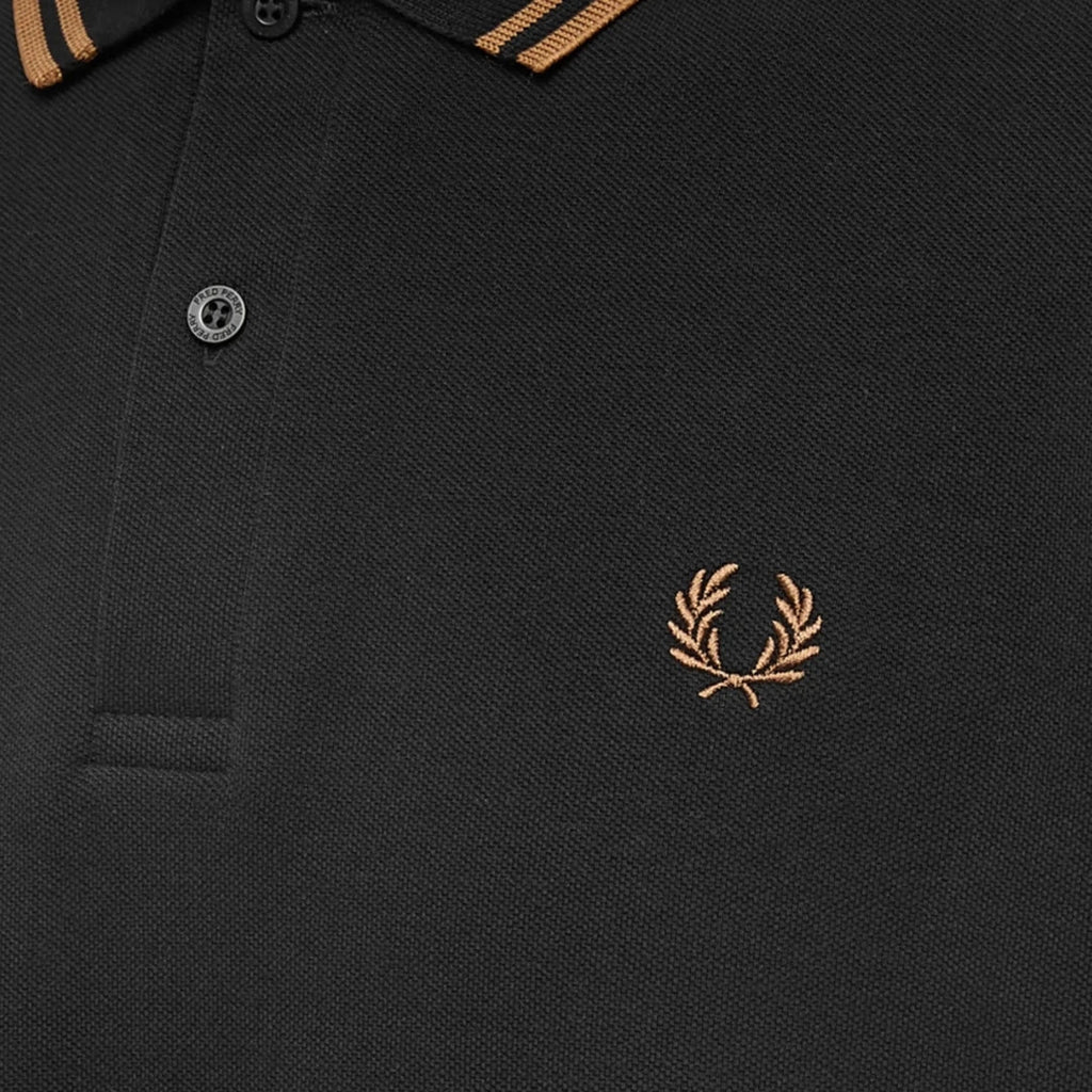 Fred Perry Shaded Stone Twin Tipped Collar Black Long Sleeve Polo Shirt S