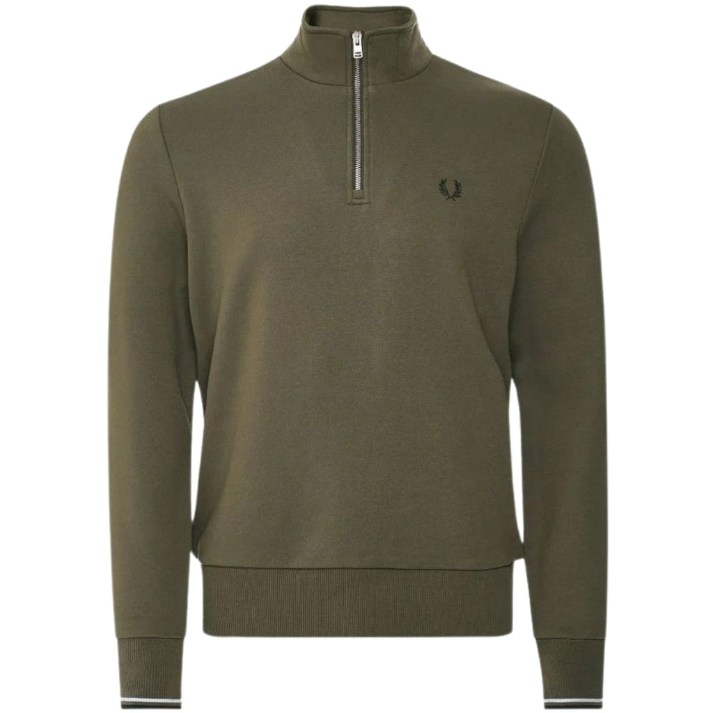 Fred Perry Twin Tipped Sleeve Dark Green Half Zip Sweatshirt XS