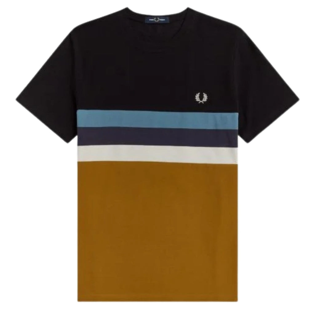 Fred Perry Panelled Striped Dark Carmel Brown T-Shirt