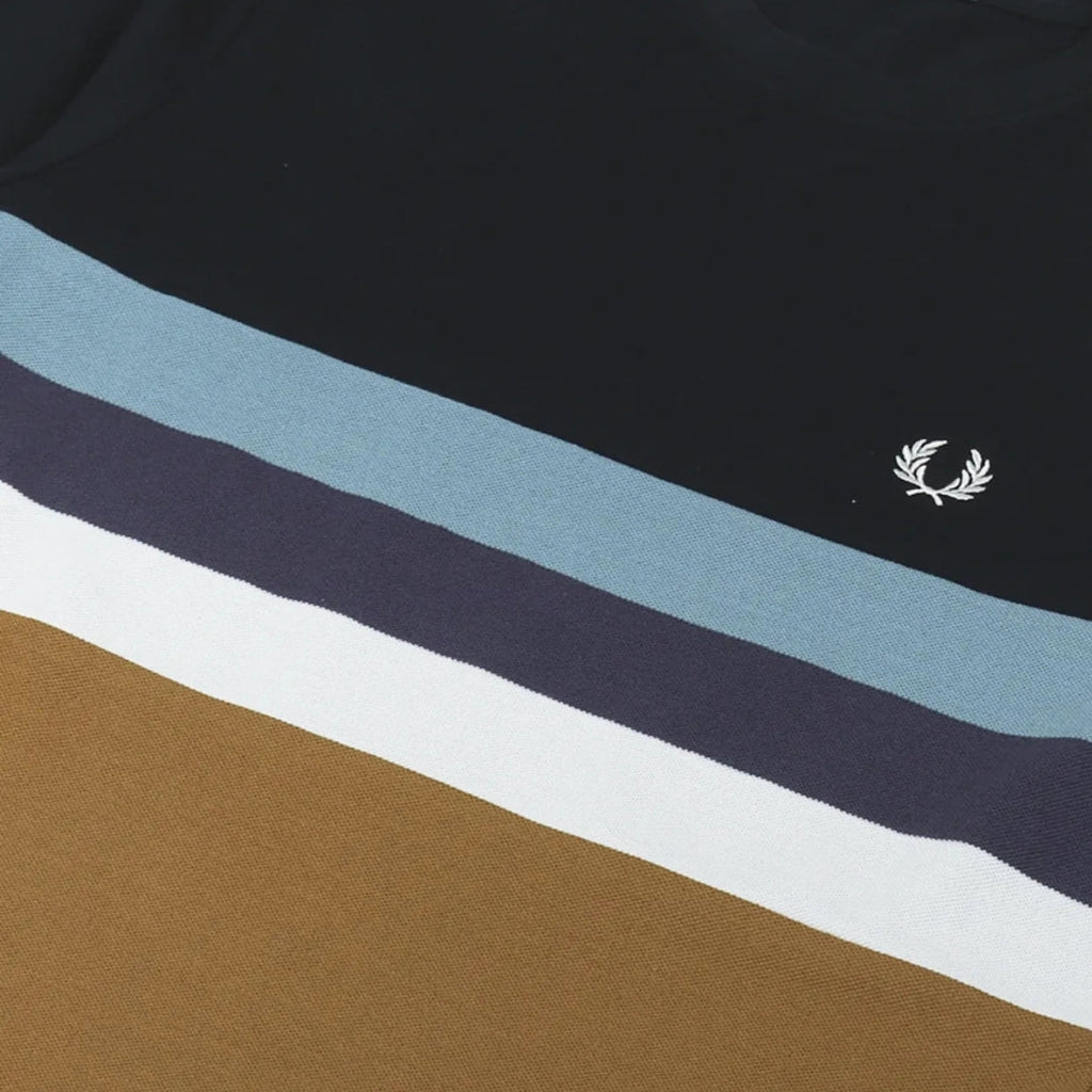 Fred Perry Panelled Striped Dark Carmel Brown T-Shirt