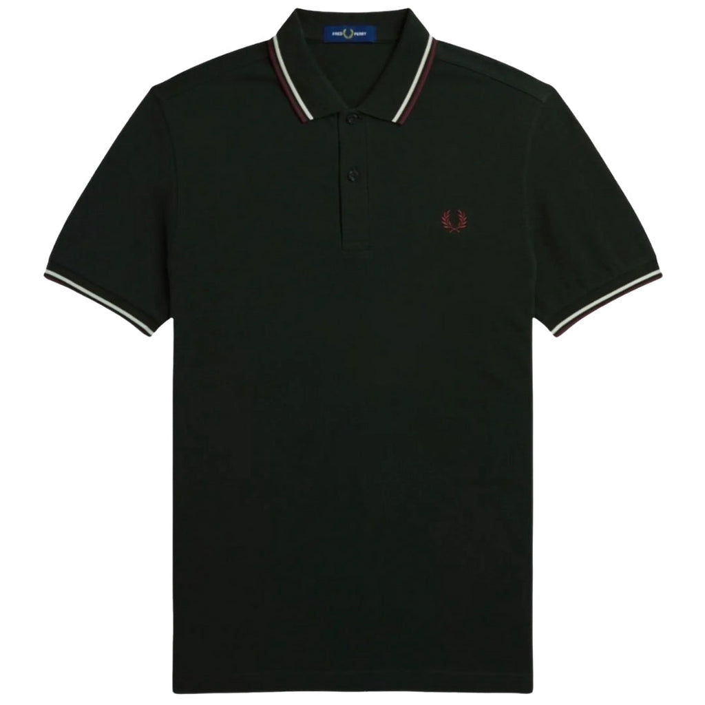 Fred Perry Red/White Twin Tipped Dark Green Polo Shirt XS