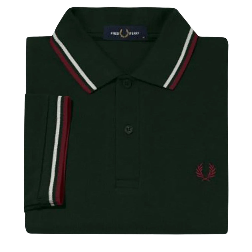 Fred Perry Red/White Twin Tipped Dark Green Polo Shirt XS