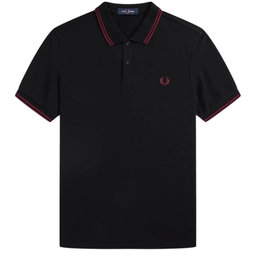 Fred Perry Red Twin Tipped Collar Black Polo Shirt XS