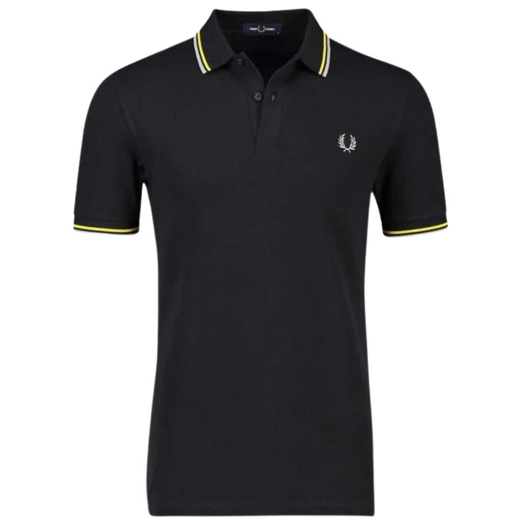 Fred Perry Yellow Twin Tipped Collar Black Polo Shirt XS