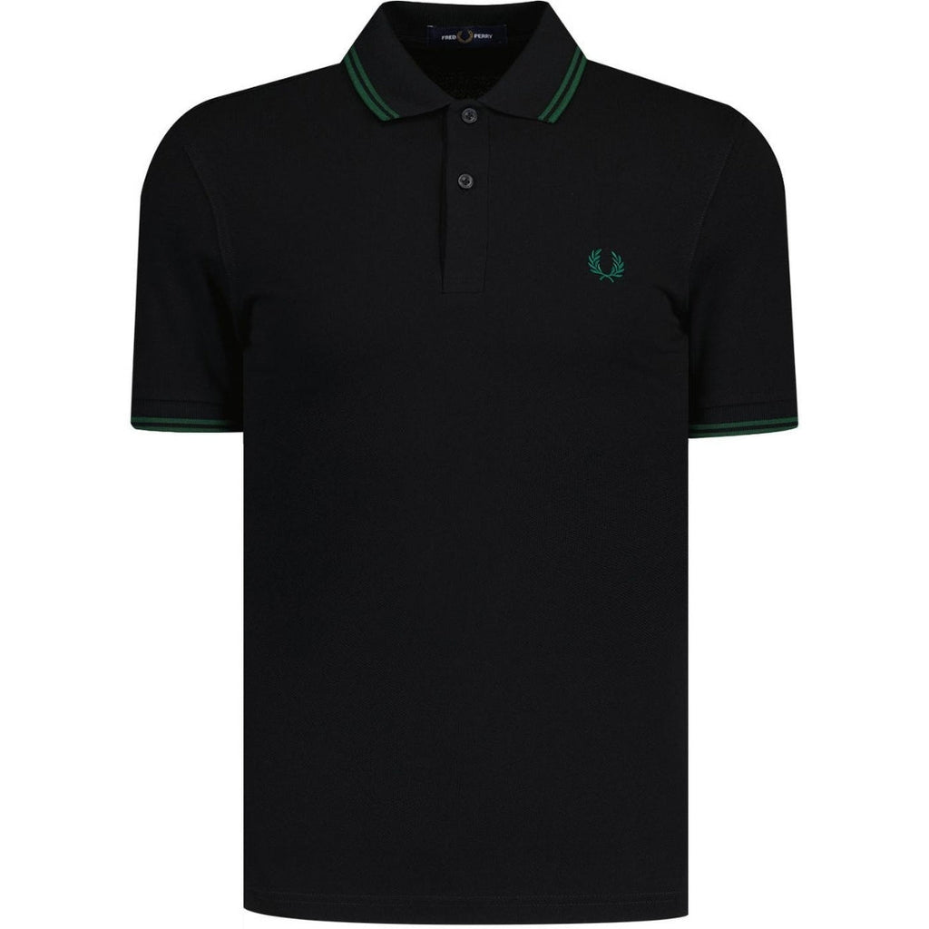 Fred Perry Green Twin Tipped Collar Black Polo Shirt XS