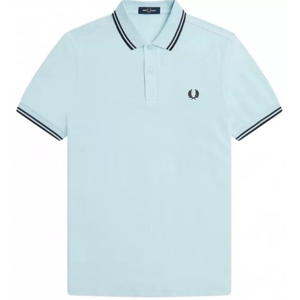 Fred Perry Black Tipped Collar Light Blue Polo Shirt XS