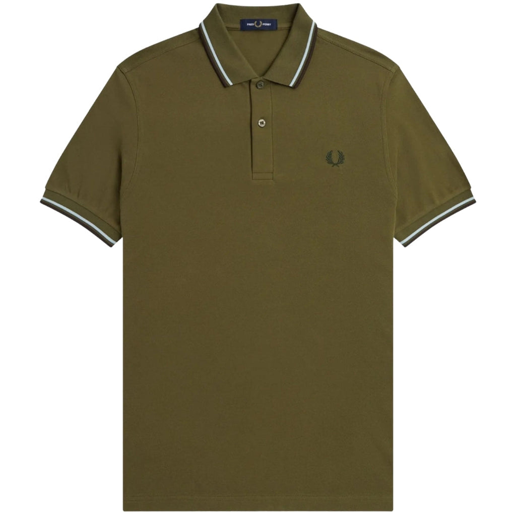 Fred Perry Brown Twin Tipped Collar Dark Green Polo Shirt XS