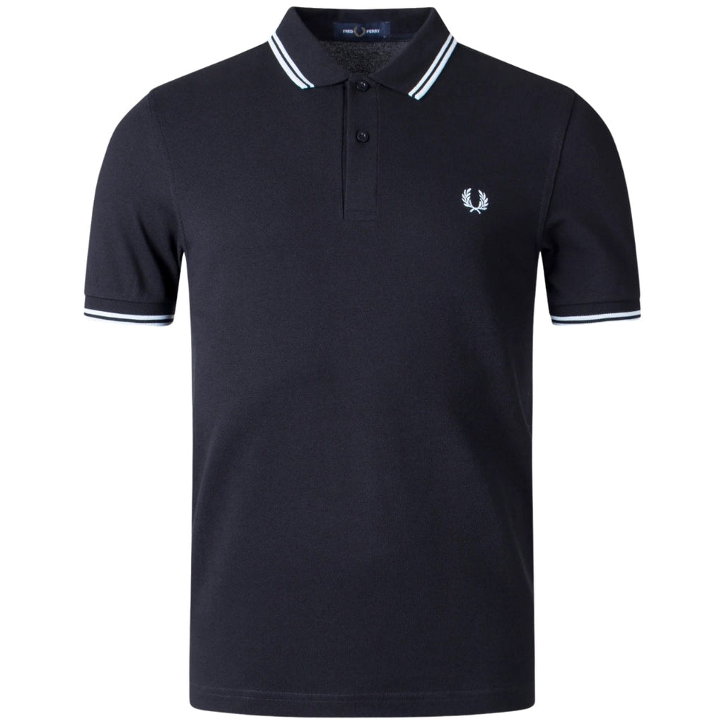 Fred Perry Light Blue Twin Tipped Collar Black Polo Shirt XS