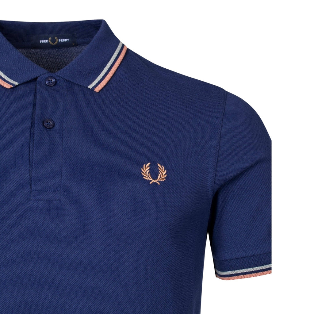 FRED PERRY M3600 T49 FRENCH NAVY/RUST/SEAGREASS TWIN TIPPED POLO SHIRT M
