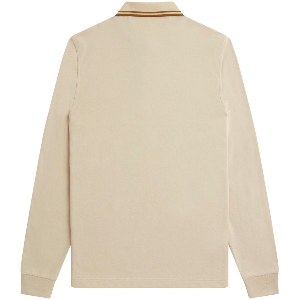 FRED PERRY M3636 691 OATMEAL LS TWIN TIPPED POLO SHIRT S
