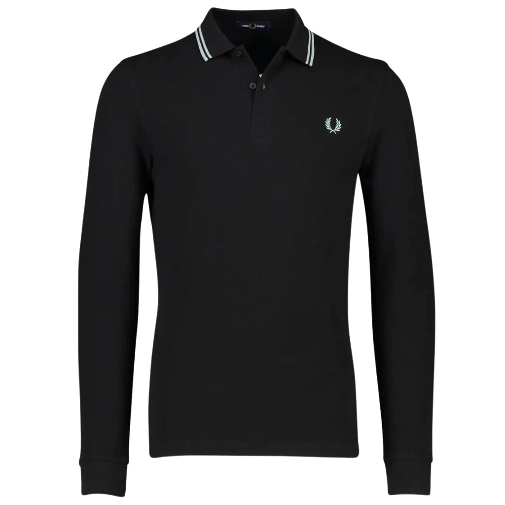 Fred Perry Silver Blue Twin Tipped Collar Black Long Sleeve Polo Shirt XXXL