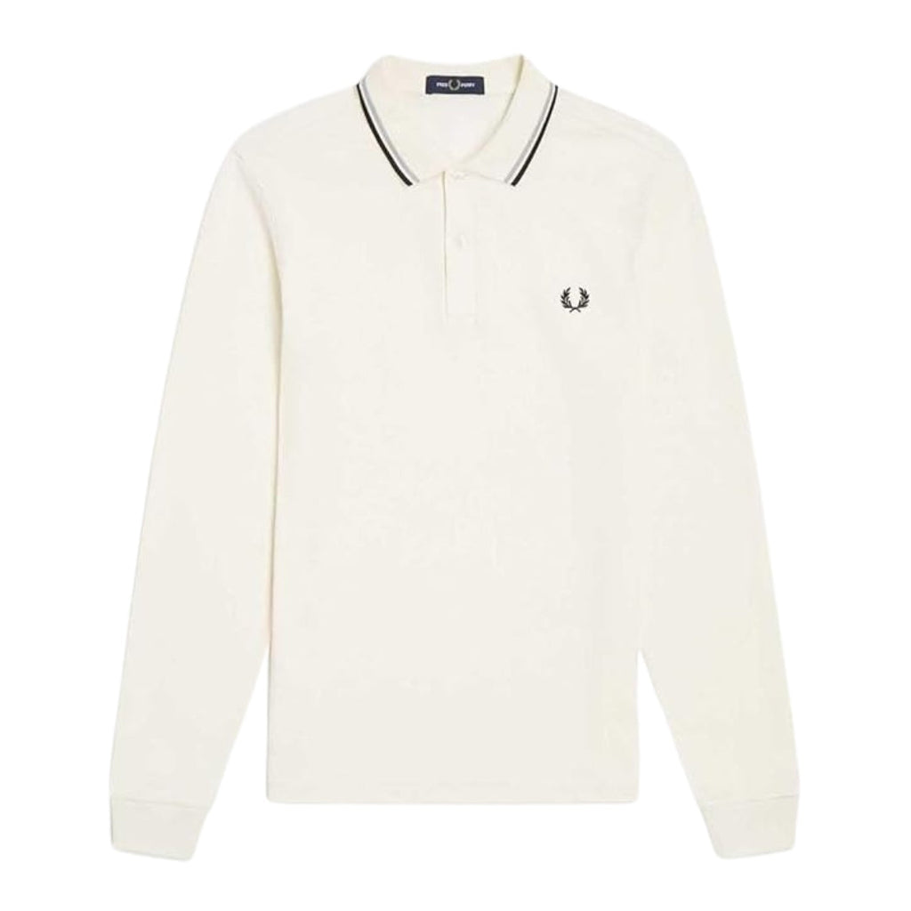 FRED PERRY M3636 T53 ECRU/BLACK/LIMESTONE LS TWIN TIPPED POLO SHIORT XXL