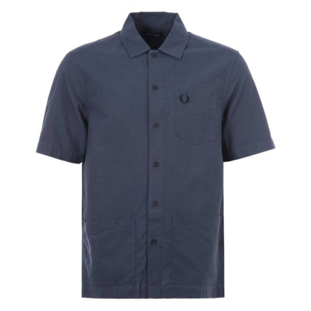 FRED PERRY M4661 C71 FRENCH NAVY MARL POCKET DETAIL OXFORD SHIRT S