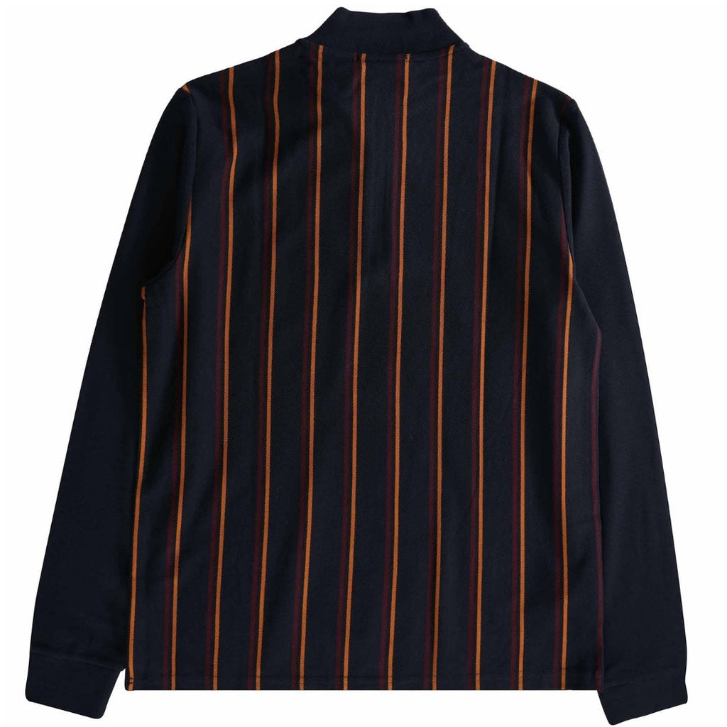 Fred Perry Long Sleeve Striped Panel Pique Zip Navy Blue Polo Shirt XS