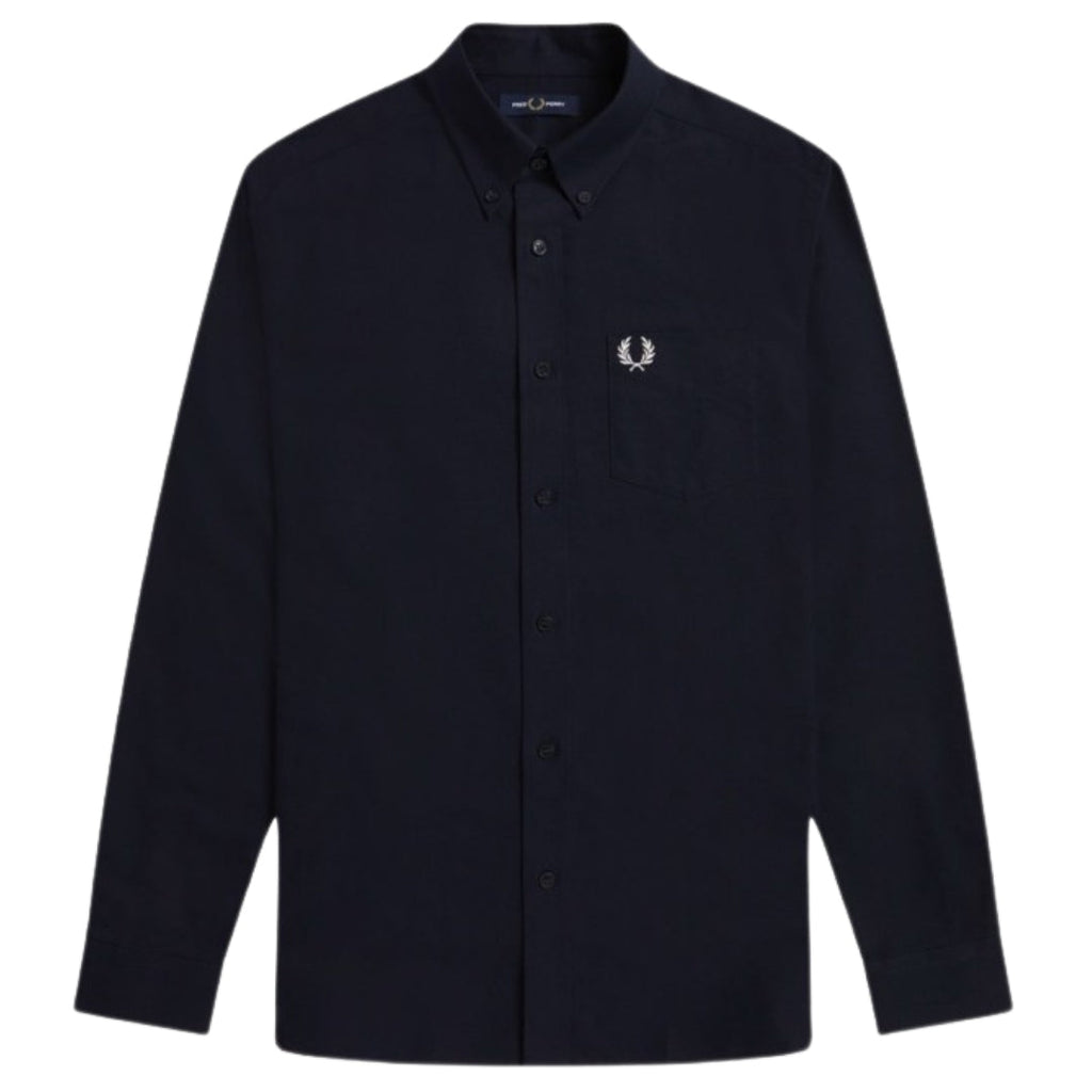 Fred Perry Plain Navy Blue Long Sleeve Oxford Shirt XS