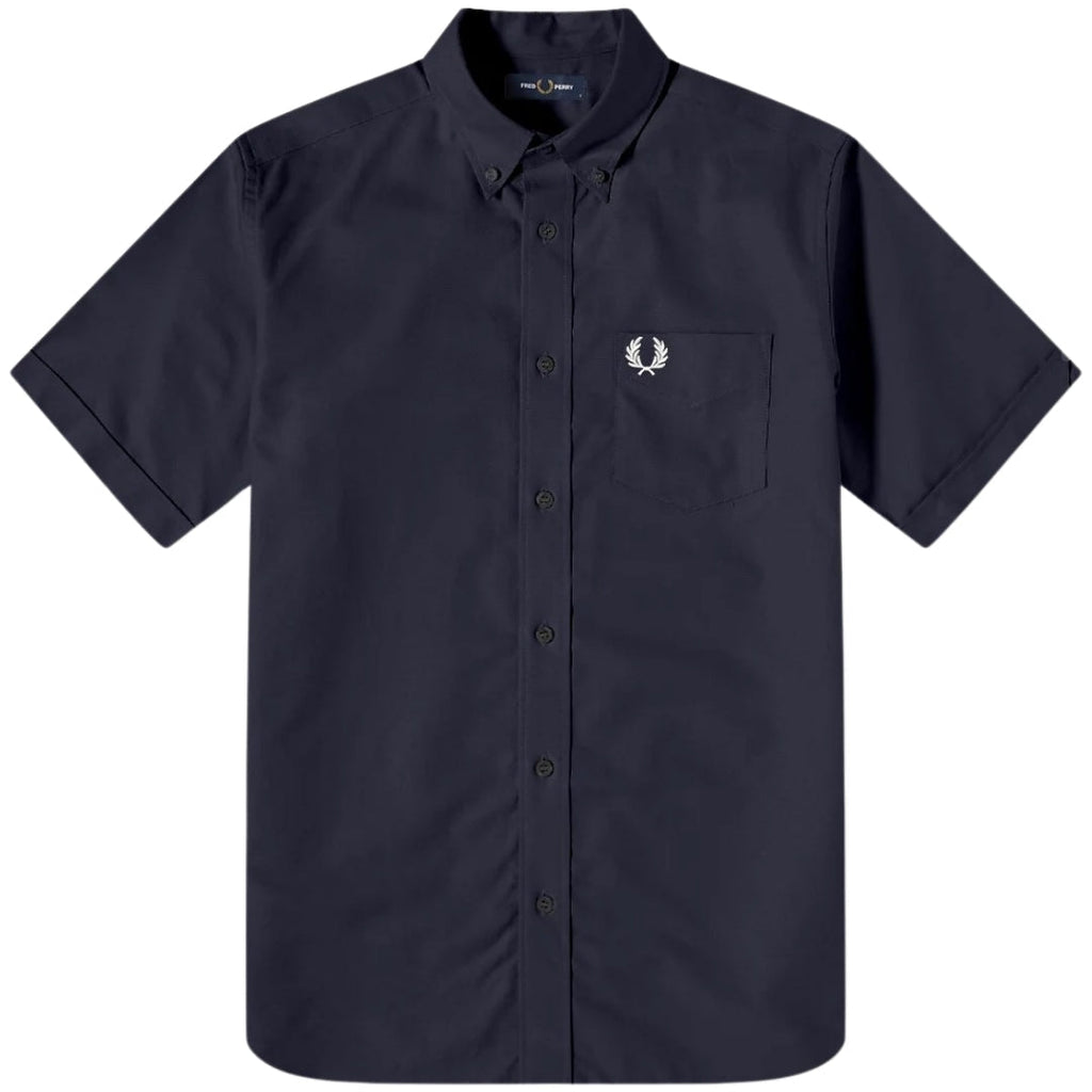 Fred Perry Plain Navy Blue Short Sleeve Oxford Shirt XS