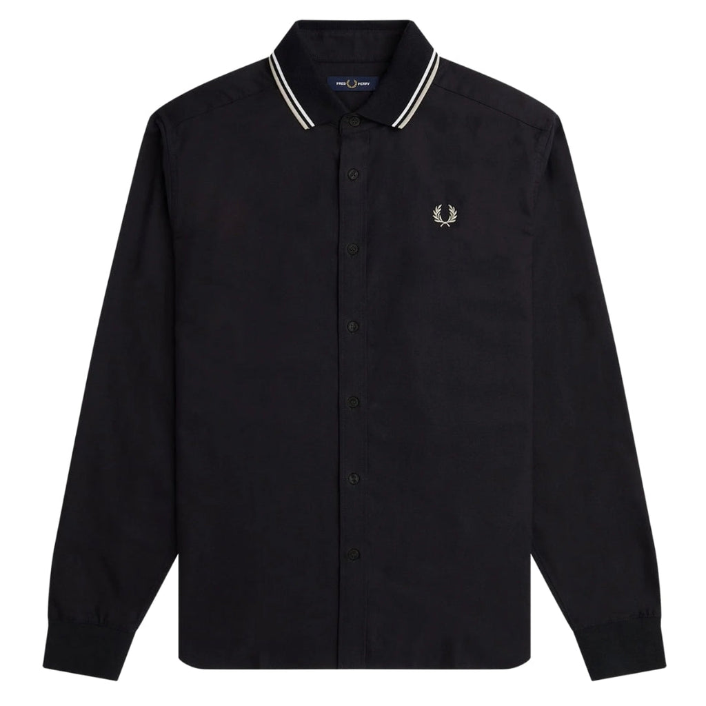 Fred Perry Knitted Collar Black Long Sleeve Shirt L