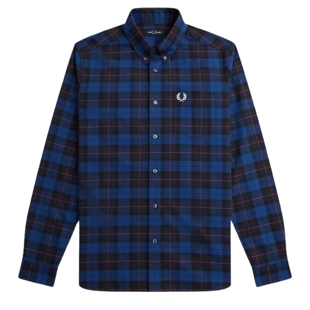 Fred Perry Long Sleeve Navy Blue Tartan Shirt XS