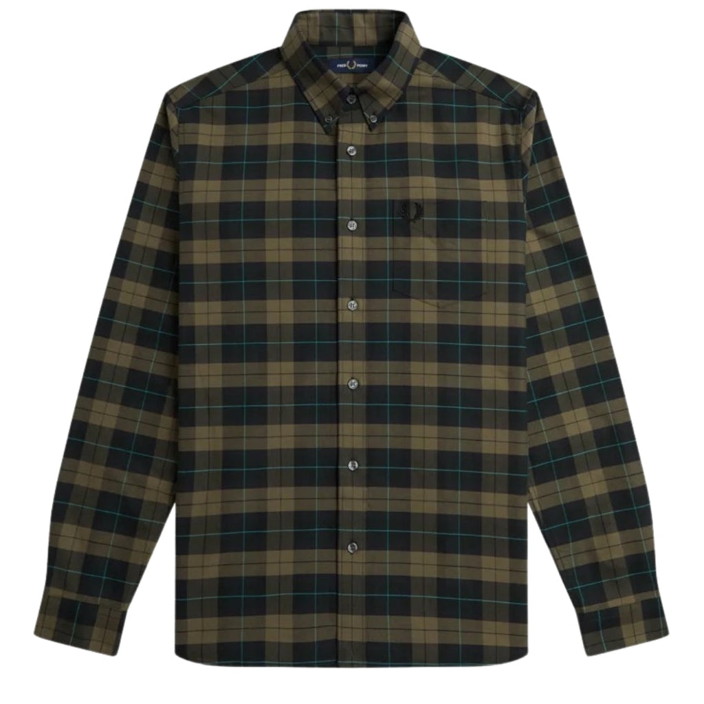 Fred Perry Long Sleeve Night Green Tartan Shirt XS